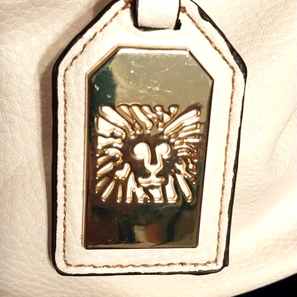 Anne Klein Ivory White Women's Faux Leather Purse Tote Bag Satchel Lion Logo - Picture 4 of 15